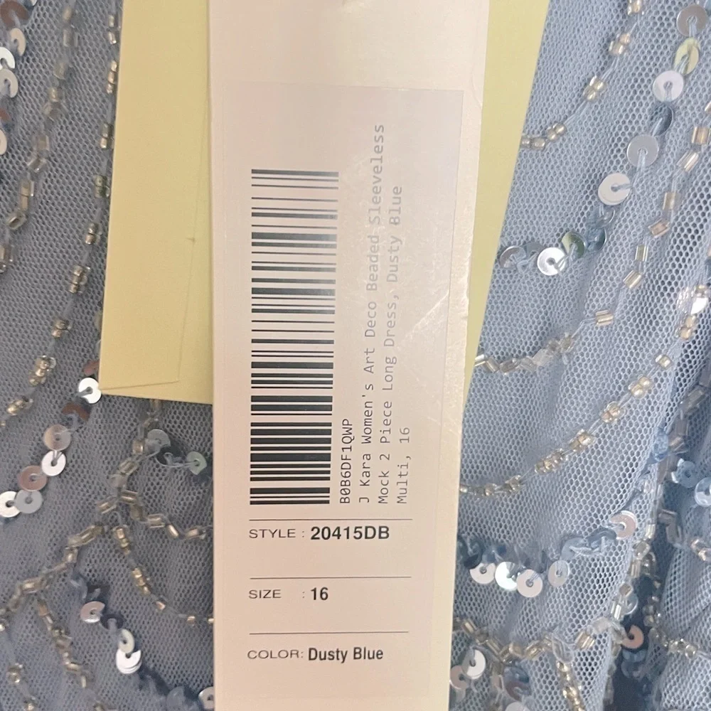 NWT J Kara Sleeveless Evening Gown Dusty Blue/Silver  Size 16 - Picture 12 of 14